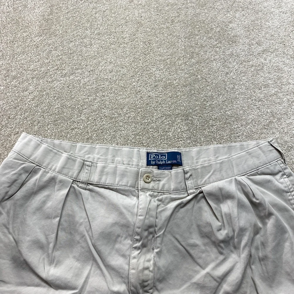 Polo Ralph Lauren Tyler Shorts Mens 38 Khaki Pleated‎ 100% Cotton Casual Classic